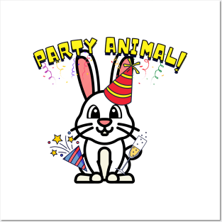 Party Animal - white rabbit Posters and Art